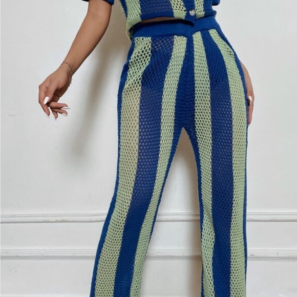 Two Tone Hollow Out Cover Up Beach Set! Top/ PANTS / SHEIN BEACHWEAR - Picture 7 of 8